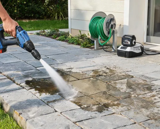 Patio cleaning with pressure washer